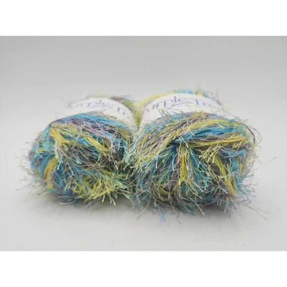 Purple Tree Eyelash Yarn 2 Skeins Multicolor Blue Green Yellow 100% Polyester - Picture 4 of 6